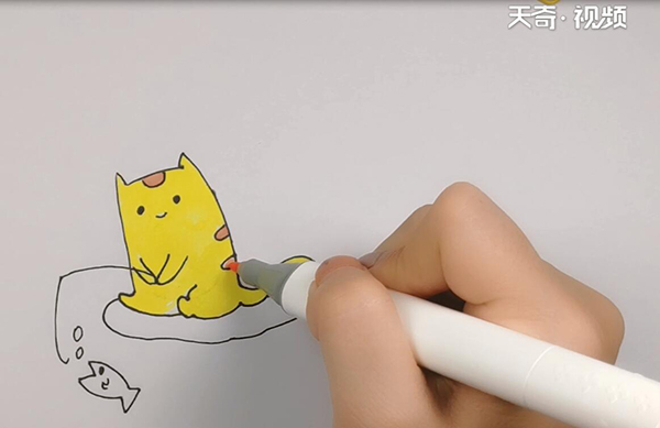 小猫钓鱼简笔画