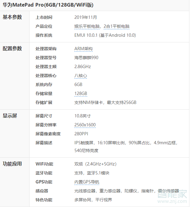 华为MatePad Pro的参数
