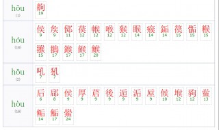 hou的汉字 shou的汉字