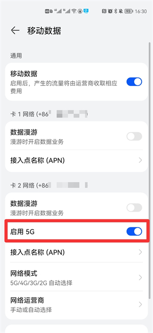 华为更新后5g开关没有了