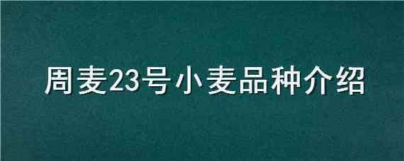 周麦23号小麦品种介绍（小麦品种周麦33号）