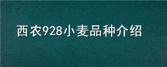 西农928小麦品种介绍 西农9718小麦品种简介