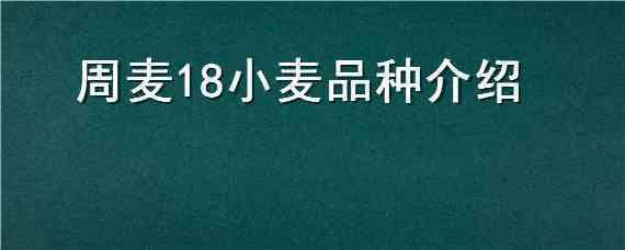 周麦18小麦品种介绍 周麦16小麦品种简介