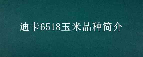 迪卡6518玉米品种简介（玉米品种迪卡653）