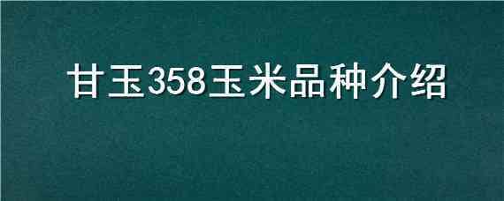 甘玉358玉米品种介绍 郁青358玉米种子特征特性