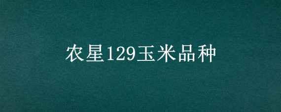 农星129玉米品种（农星129玉米品种特性）