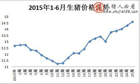 2015年1-6月全国生猪价格走势图（6月1日生猪价格走势）