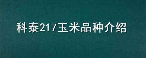 科泰217玉米品种介绍 科泰217玉米种子简介