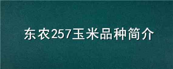 东农257玉米品种简介 东农257玉米种子简介