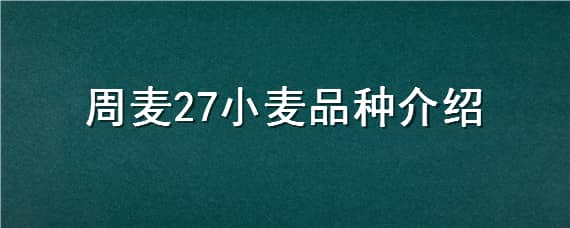 周麦27小麦品种介绍 周麦27小麦品种介绍周麦了