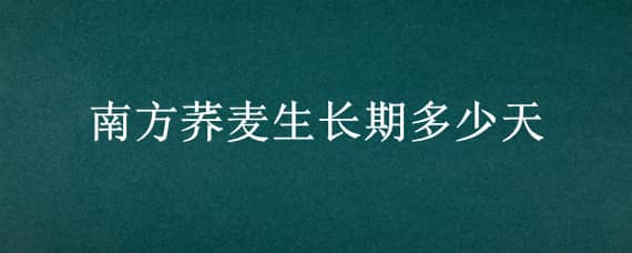 南方荞麦生长期多少天（北方荞麦生长期多少天）