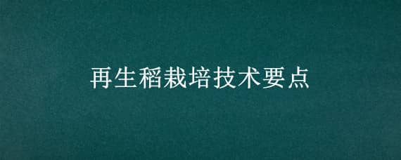 再生稻栽培技术要点 再生稻栽培的水稻品种特点