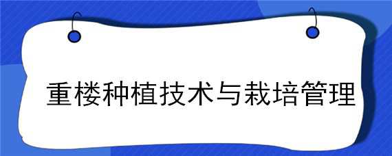 重楼种植技术与栽培管理（重楼种植技术与栽培管理视频）