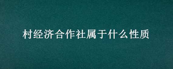 村经济合作社属于什么性质 村经济合作社属于什么性质的企业