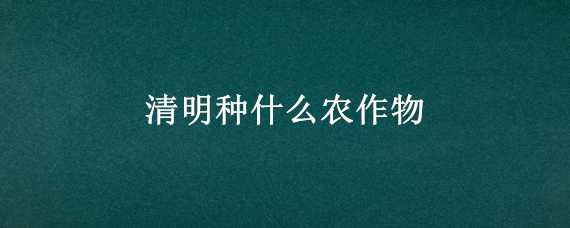 清明种什么农作物 清明种什么农作物好