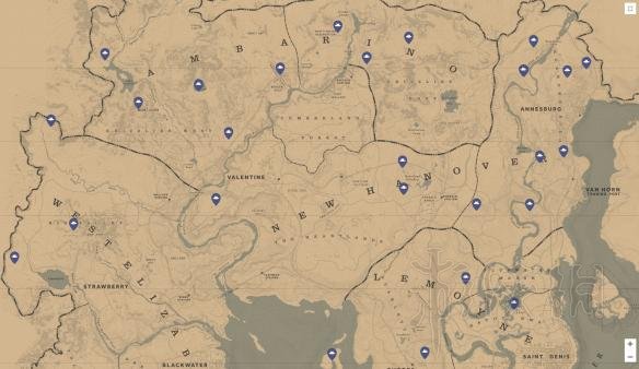 荒野大镖客2收集地图全汇总 荒野大镖客2收集地图大全 总览/帮派成员坟墓/传奇动物位置