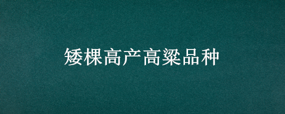 矮棵高产高粱品种(什么高粱品种高产)