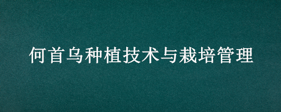 何首乌种植技术与栽培管理 何首乌的种植技术与管理