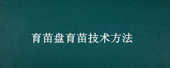 育苗盘育苗技术方法（育苗盘育苗技术方法图片）