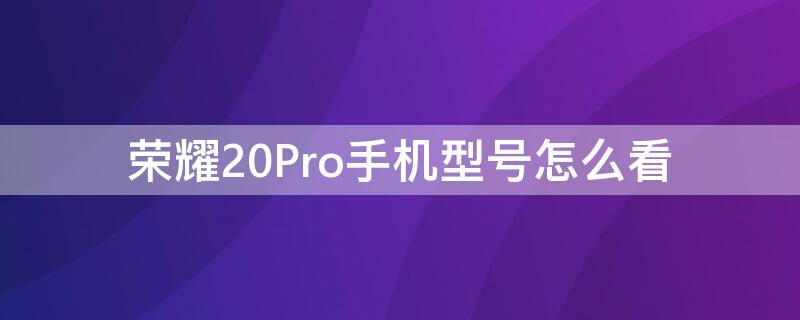 荣耀20Pro手机型号怎么看