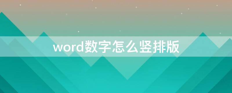 word数字怎么竖排版(word怎么横竖排版)
