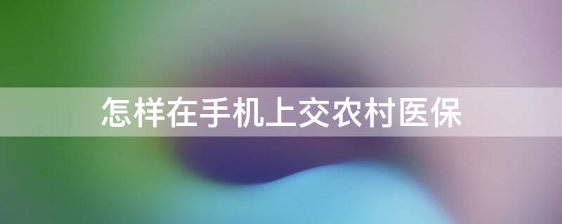 怎样在手机上交农村医保 怎样在手机上交农村医保?