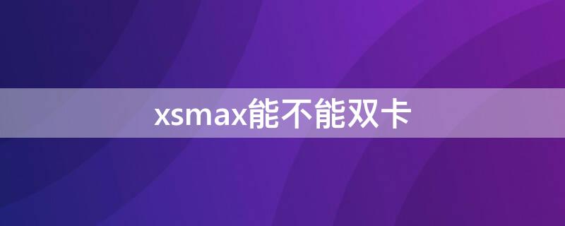 xsmax能不能双卡（xsmax能不能双卡双待）