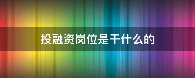 投融资岗位是干什么的（在企业做投融资岗位）