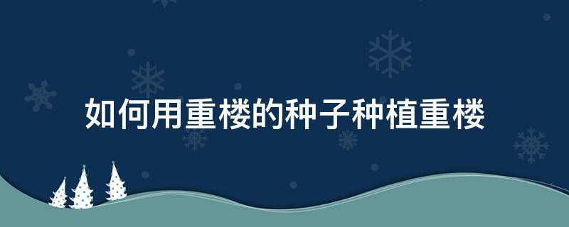 如何用重楼的种子种植重楼 重楼种子种植技术