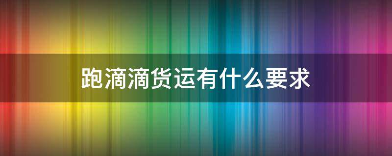 跑滴滴货运有什么要求 滴滴货运的要求