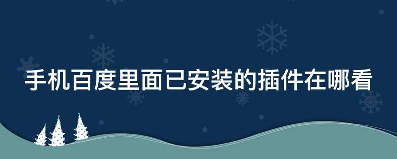 手机百度里面已安装的插件在哪看（百度下载的插件在哪）