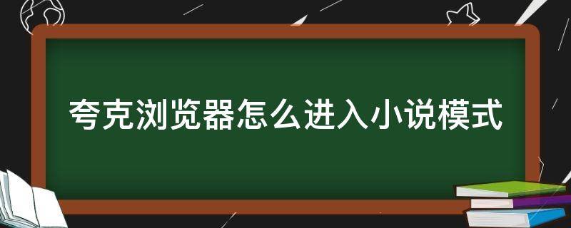 夸克浏览器怎么进入小说模式（夸克浏览器怎样调出小说模式）