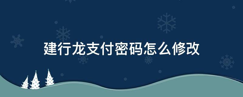 建行龙支付密码怎么修改 建行龙支付支付密码忘了