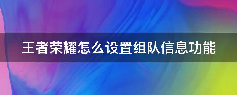 王者荣耀怎么设置组队信息功能（王者荣耀怎么设置组队权限）