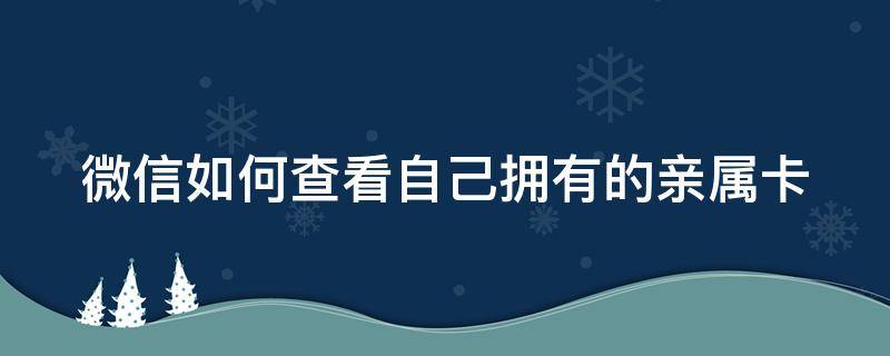 微信如何查看自己拥有的亲属卡 怎么查看微信自己的亲属卡