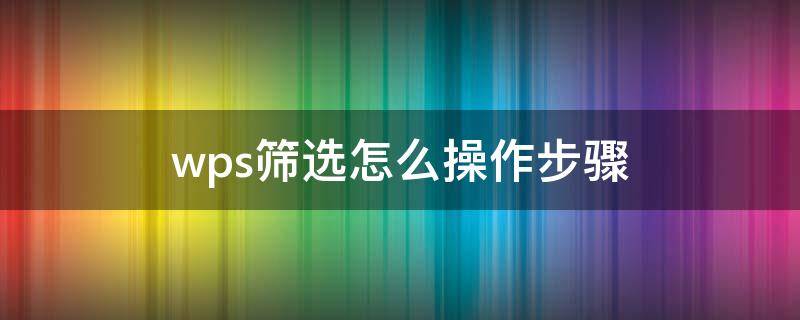 wps筛选怎么操作步骤 wps筛选怎么操作步骤视频