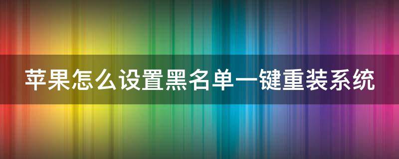 苹果怎么设置黑名单一键重装系统（苹果怎么设置黑名单一键重装系统软件）