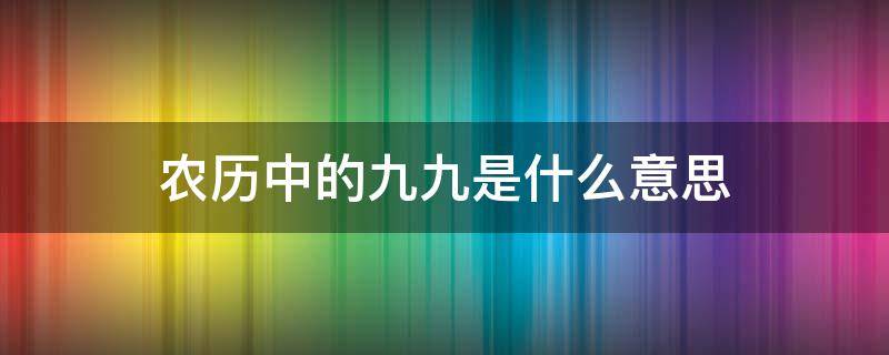 农历中的九九是什么意思（农历里的九九是什么意思）