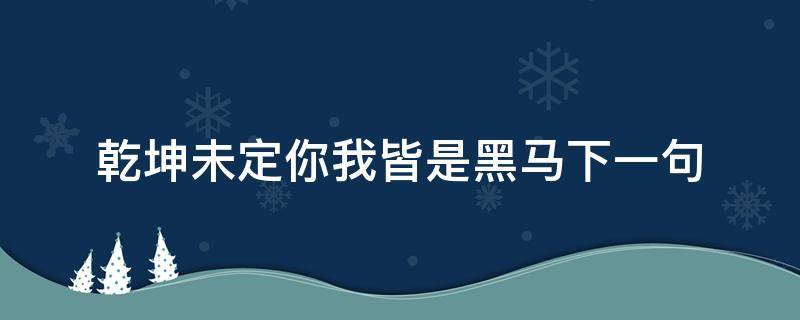 乾坤未定你我皆是黑马下一句（菜根谭乾坤未定你我皆是黑马下一句）