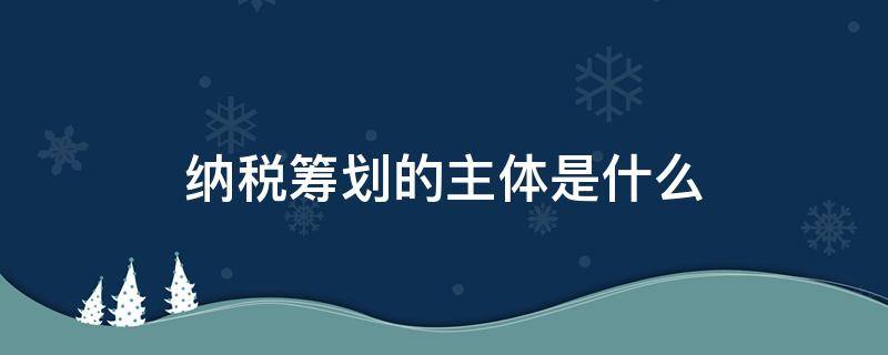 纳税筹划的主体是什么（纳税筹划的主体是纳税人）