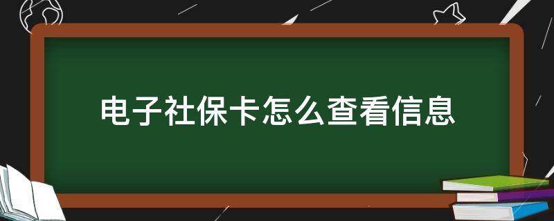 电子社保卡怎么查看信息（电子社保卡哪里查看）