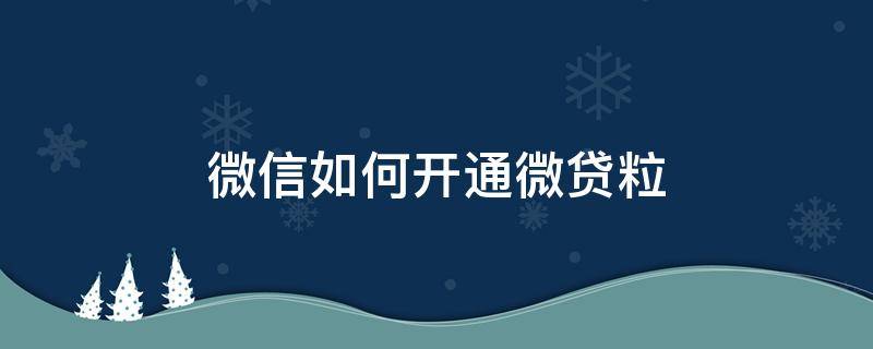 微信如何开通微贷粒（如何在微信开通微粒贷）