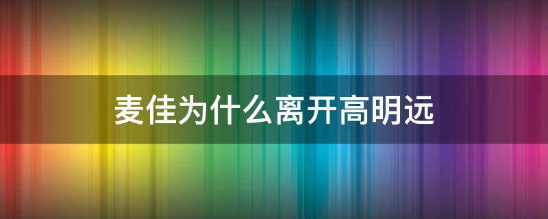 麦佳为什么离开高明远 麦佳为啥离开高明远