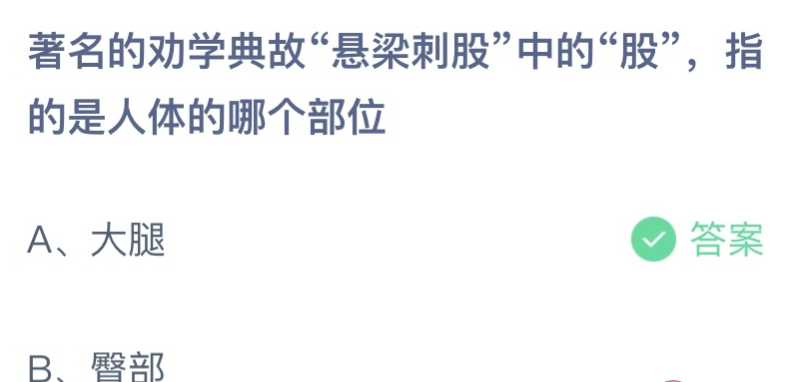 劝学典故“悬梁刺股”中的股指的是人体的大腿还是臀部？蚂蚁小课堂2.25最新答案